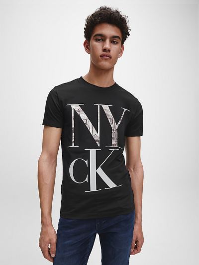 Calvin Klein Ruhák HU468970 | Calvin Klein Organic Cotton New York Logo Férfi Póló Fekete